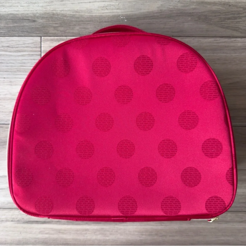 NWOT Estee Lauder Holiday Red Polka Dot Cosmetic Make Up Toiletry Train Bag